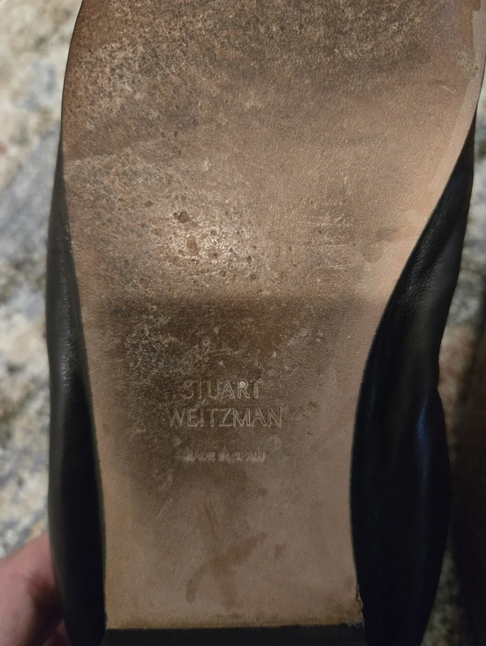 Stuart Weitzman Gina Stretch Leather Ballet Flats In Jet Black Spain 38 7.5 - Picture 5 of 6